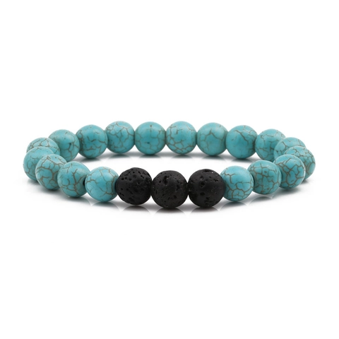 Natural Turquoise Lava Stone Beaded Bracelet Men Healing Energy Rock Beads Elastic Yoga Meditation Hand Chain Jewelry