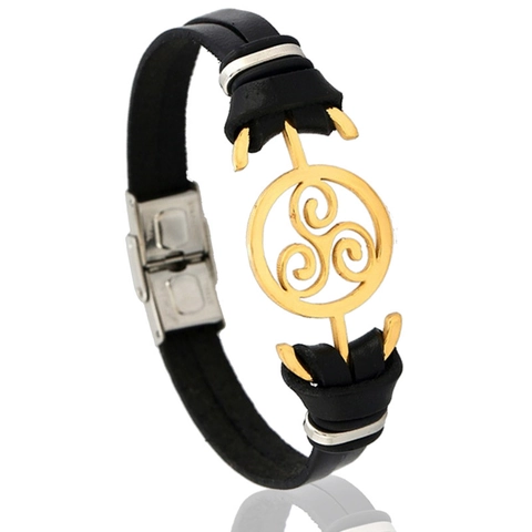 Pulsera de Cuero Negro de Doble Capa para Hombre Retro Con Amuleto de Símbolo de Trisquel Celta de Acero Inoxidable Joyería Punk