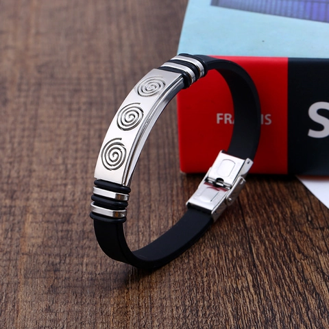Herren Edelstahl Silikon Armband Minimalistische Mode Sport Armreif Verstellbarer Schmuck Für Den Alltag Schwarz Silber Stil