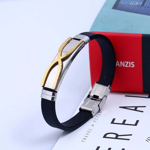 Bracciale da Uomo in Silicone e Acciaio Inossidabile Minimalista con Motivo Geometrico Regolabile Sport Business Casual Gioielli