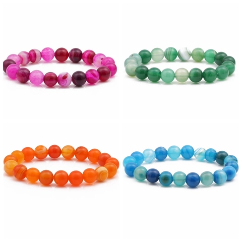 Natural Striped Agate Beaded Bracelet Round Stone Beads Elastic Stretch Hand Chain Jewelry For Men Women Daily Style Accessories