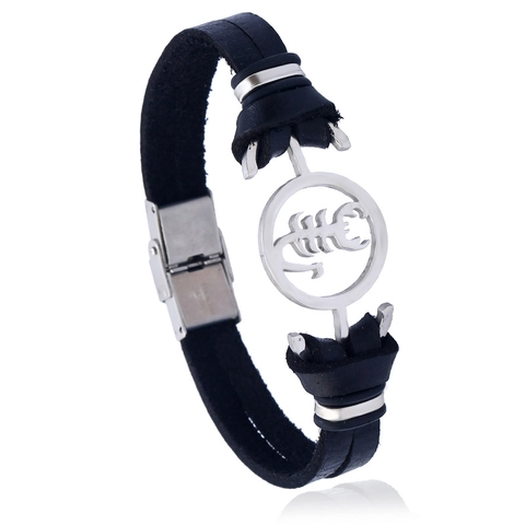 Pulsera de Cuero Genuino de Escorpión Cierre de Acero Inoxidable Joyería de Estilo Punk Minimalista para Hombres Mujeres Regalo