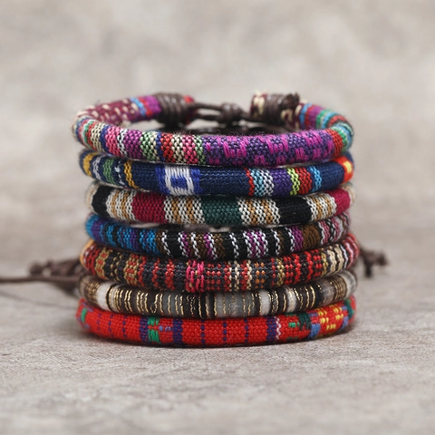 Handmade Ethnic Woven Bracelet Bohemian Multicolor Wax Cord Adjustable Friendship Hand Rope For Men Women Daily Travel Jewelry