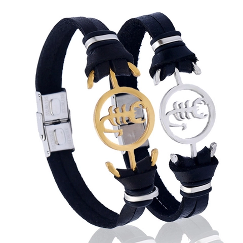 Pulsera de Cuero Genuino de Escorpión Cierre de Acero Inoxidable Joyería de Estilo Punk Minimalista para Hombres Mujeres Regalo
