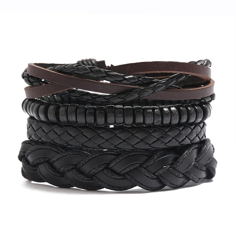 Vintage Geflochtenes Rindleder Mehrlagiges Armband Für Herren Retro Punk Boho Holzperlen Wickelarmband Mode Schmuck Geschenk