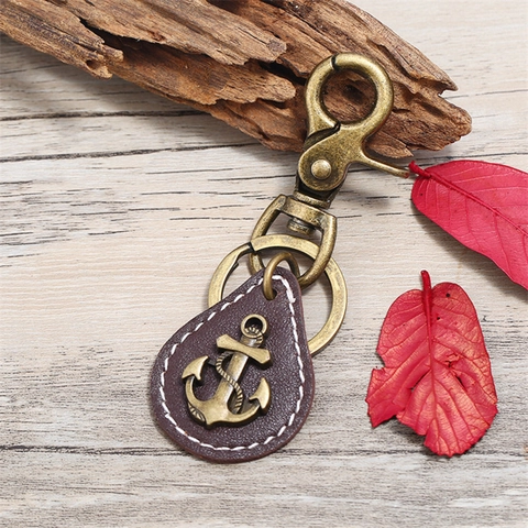 Vintage Nautischer Anker Leder Schlüsselanhänger Echtes Rindsleder Legierung Anhänger Retro Industrie Stil Schlüsselring Für Herren