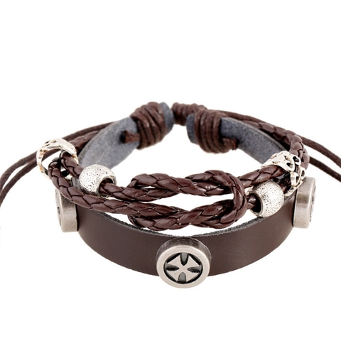 Pulsera de Cuero Multicapa Vintage para Hombre Hecha a Mano Cuerda Trenzada Cruz de Malta Charm Joyería Estilo Retro Punk