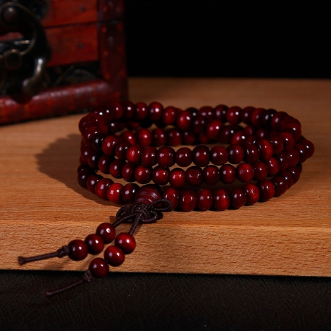 Vintage Wood Buddhist Prayer Beads Bracelet Sandalwood Multi-loop Beaded Bracelet With Chinese Knot Unisex Ethnic Jewelry