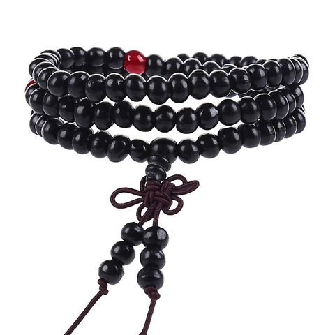 Vintage Wood Buddhist Prayer Beads Bracelet Sandalwood Multi-loop Beaded Bracelet With Chinese Knot Unisex Ethnic Jewelry