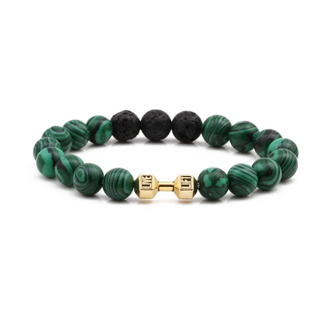 Natural Stone Beaded Bracelet With Metal Dumbbell Charm Live Lift Motivational Fitness Jewelry Elastic Beads Bracelet For Men Women