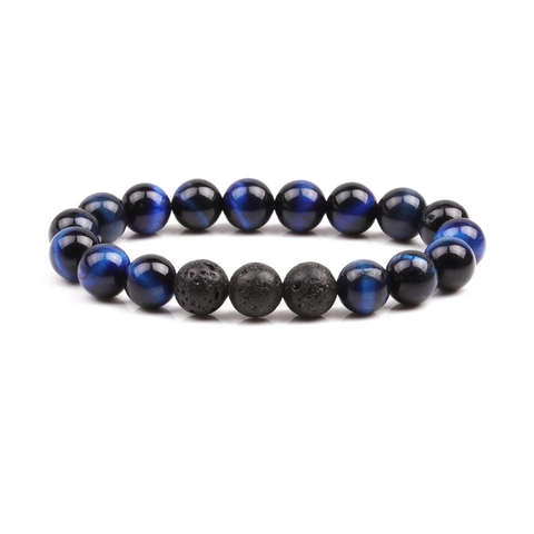 Natural Tiger Eye Stone Lava Stone Beaded Bracelet For Women Men Round Bead Elastic Rope Healing Energy Jewelry Hand Chain