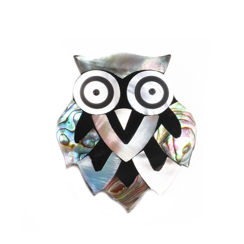 Broche Hibou en Coquille d'Abalone Vintage pour Femmes Forme d'Animal Iridescente Nacre Broche Alliage Bijoux de Mode Rétro Accessoire Cadeau