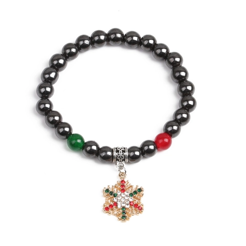Kerst Hematiet Steen Kralen Armband Elastische Magnetische Kraal Kerstman Rendier Sneeuwvlok Bedeltje Sieraden Cadeau