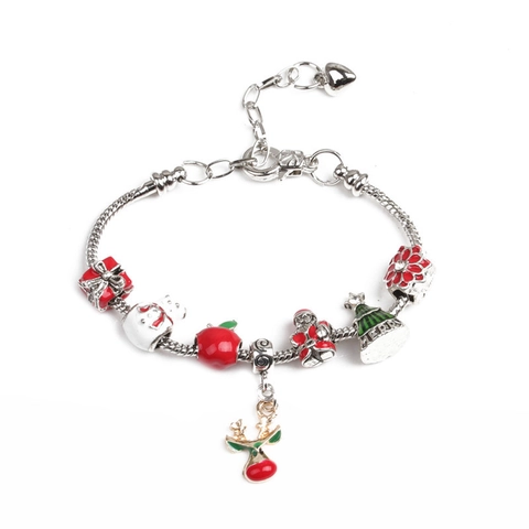 Festliches Weihnachts Charm Armband Legierung Emaille Perlen Schlangenkette Armband Mit Weihnachtsmann Schneemann Schneeflocke Baum Anhänger Party Geschenk