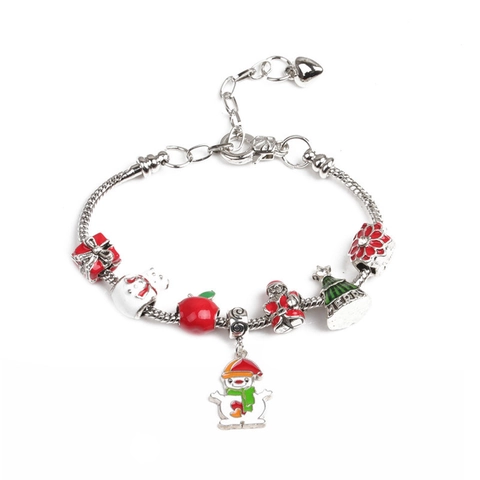 Festliches Weihnachts Charm Armband Legierung Emaille Perlen Schlangenkette Armband Mit Weihnachtsmann Schneemann Schneeflocke Baum Anhänger Party Geschenk