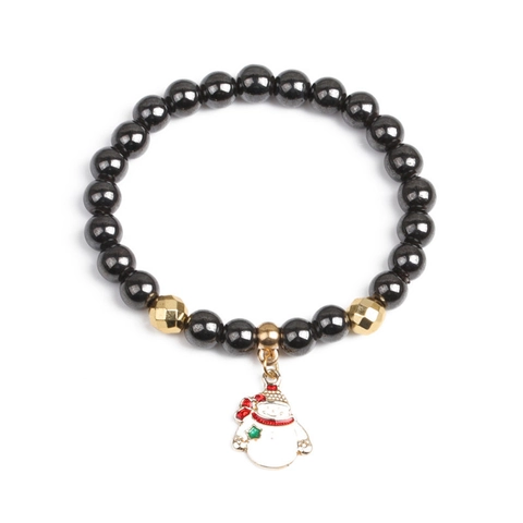 Bracciale di Perline Natalizio in Ematite Magnetica Ciondolo in Smalto Festivo Babbo Natale Renna Elastico Unisex Gioielli