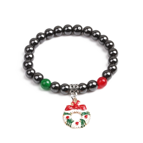 Kerst Hematiet Steen Kralen Armband Elastische Magnetische Kraal Kerstman Rendier Sneeuwvlok Bedeltje Sieraden Cadeau