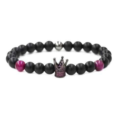 Luxus Krone Perlenarmband Kupfer Mikro Eingelegtes Zirkonia Naturstein Tigerauge Heilendes Armband Für Herren Damen Schmuck