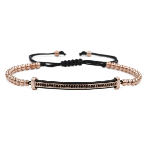 Adjustable Copper Bead Bracelet For Men Women Zirconia Inlaid Geometric Bar Charm Bracelet Fashion Jewelry