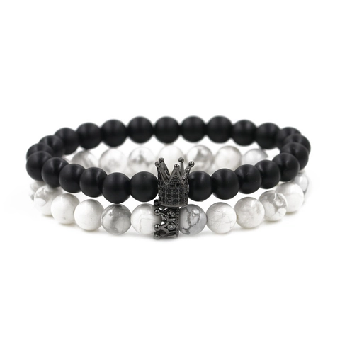 Pulsera de Corona de Cuentas de Piedra Natural para Hombres Mujeres Cobre Micro Incrustado Circonia Pulseras de Pareja Joyería de Moda Regalo
