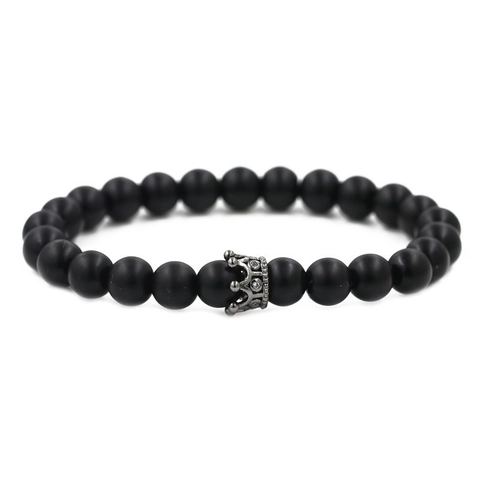 Bracelet Couronne en Cuivre de Style Occidental Avec Perles en Pierre Naturelle Micro-Incrusté Strass Pierre Volcanique Mate Bijoux Couple Unisexe
