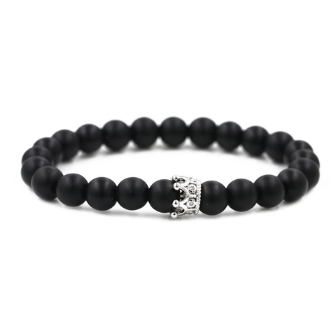 Bracelet Couronne en Cuivre de Style Occidental Avec Perles en Pierre Naturelle Micro-Incrusté Strass Pierre Volcanique Mate Bijoux Couple Unisexe