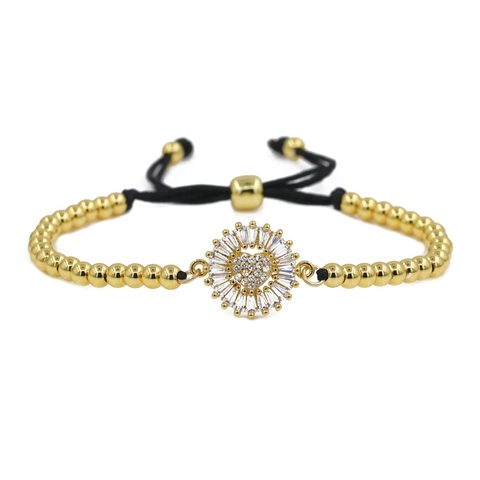 Kupfer Mikro Eingelegtes Herz Sonnenblume Rote Schnur Einstellbare Geflochtene Armband Für Damen Herren Mode Schmuck Geschenk