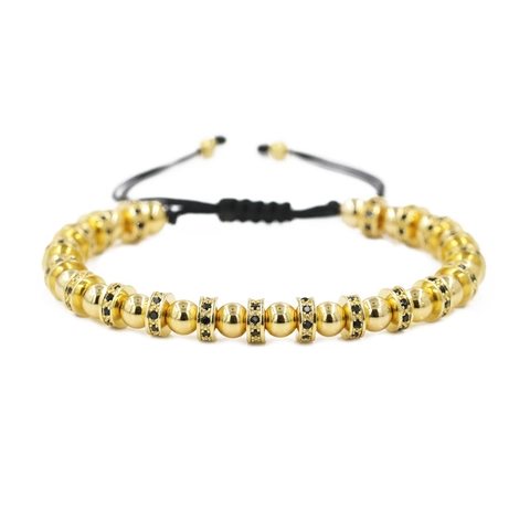 Luxus Kupfer Perlen Armband Für Herren Damen Mit Schwarzen Zirkonia Mikro-Eingelegten Abstandsperlen Verstellbares Gewebtes Seil Modeschmuck