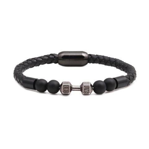 Titaniumstaal Halter Armband Heren Leer Gevlochten Gematteerde Kralen Magneetsluiting Fitness Sport Sieraden Cadeau