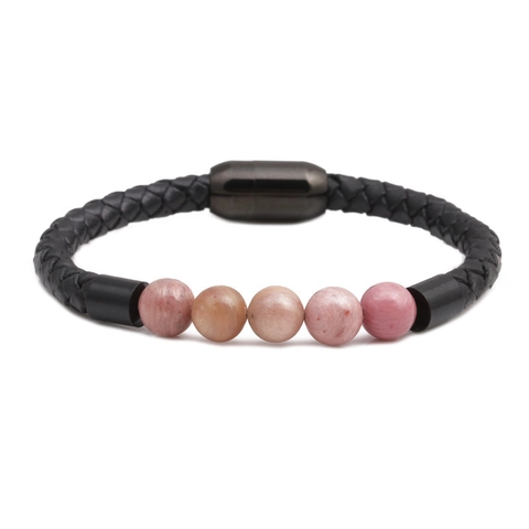 Men's Braided Leather Bracelet With Stainless Steel Magnetic Clasp Natural Stone Beads Lion Head Cross Skull Charm Jewelry Gift