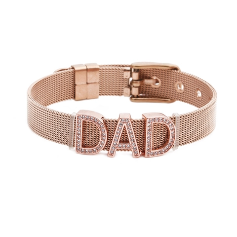 Roestvrij Stalen Mesh Armband Met Strass DAD Letter Verstelbare Band Mode Sieraden Voor Mannen Vaderdag Cadeau