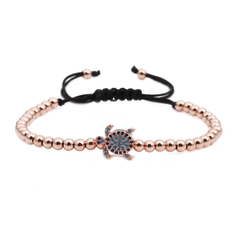 Copper Turtle Pendant Bead Bracelet With Zirconia Micro-set Adjustable Black Woven Cord Bracelet For Men Women Fashion Jewelry