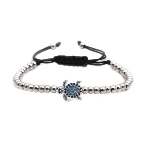 Copper Turtle Pendant Bead Bracelet With Zirconia Micro-set Adjustable Black Woven Cord Bracelet For Men Women Fashion Jewelry