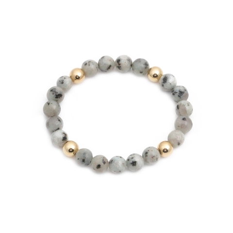 Braccialetto di Perline in Pietra Naturale Macchiata Per Donna Uomo Corda Elastica Perline Tonde Accenti in Rame Gioielli Unisex Regalo