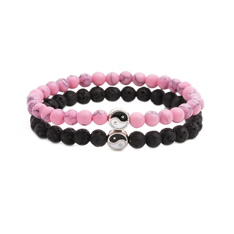 Natuursteen Kralen Armbanden Met Yin Yang Tai Chi Legering Hanger Elastisch Touw Helende Yoga Sieraden Voor Stellen Mannen Vrouwen