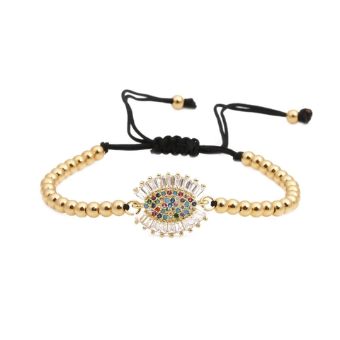 Boho Böser Blick Kupfer Armband Mikro-Fassung Farbiger Zirkonia Handgewebtes Verstellbares Seilarmband Damen Herren Schmuck