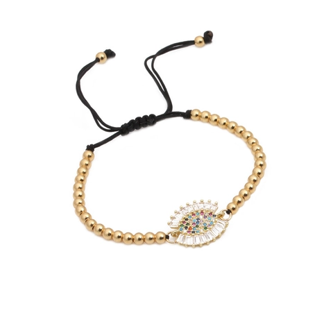 Boho Böser Blick Kupfer Armband Mikro-Fassung Farbiger Zirkonia Handgewebtes Verstellbares Seilarmband Damen Herren Schmuck