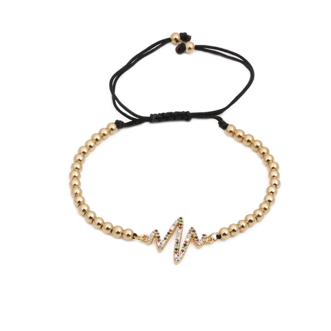 Mode Kupfer Perlen Geflochtenes Armband Mit Buntem Zirkonia Herzschlag Anhänger Verstellbares Gewebtes Armband Für Damen Schmuck