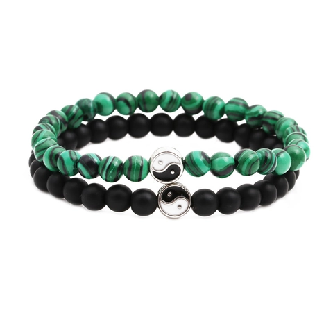 Natuursteen Kralen Armbanden Met Yin Yang Tai Chi Legering Hanger Elastisch Touw Helende Yoga Sieraden Voor Stellen Mannen Vrouwen