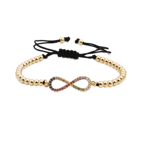 Bracciale Intrecciato Simbolo dell'Infinito Bohemian Perline di Rame con Zirconi Colorati Corda Regolabile Gioielli Moda per Donna Regalo