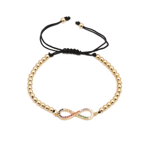 Bracciale Intrecciato Simbolo dell'Infinito Bohemian Perline di Rame con Zirconi Colorati Corda Regolabile Gioielli Moda per Donna Regalo