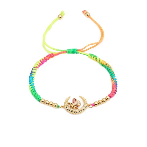 Bohemian Regenbogen Handgewebtes Verstellbares Armband Bunte Zirkonia Eingelegt Schmetterling Biene Anhänger Kupfer Armband Für Damen Schmuck Geschenk