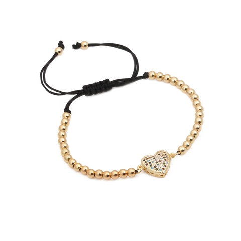 Pulsera de Mujer con Colgante de Corazón de Zirconia de Colores Cuentas de Cobre Cordón Tejido Ajustable Joyería para Fiesta de Cumpleaños