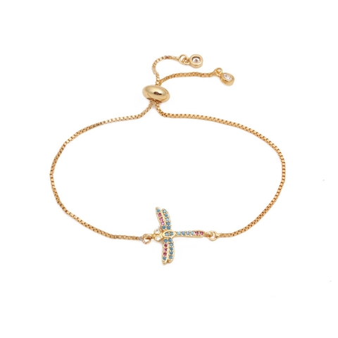 Lussuoso Bracciale Libellula in Rame Zirconia Colorata Micro Incastonatura Cursore Regolabile Catena a Box Gioielli Donna