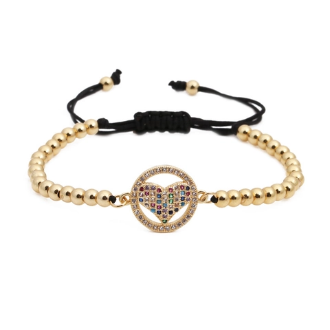 Kupfer Mikro Zirkonia Herz Armband Regenbogen Verstellbar Gewebtes Seil Kette Armband Gold Roségold Silber Schmuck Für Damen Herren