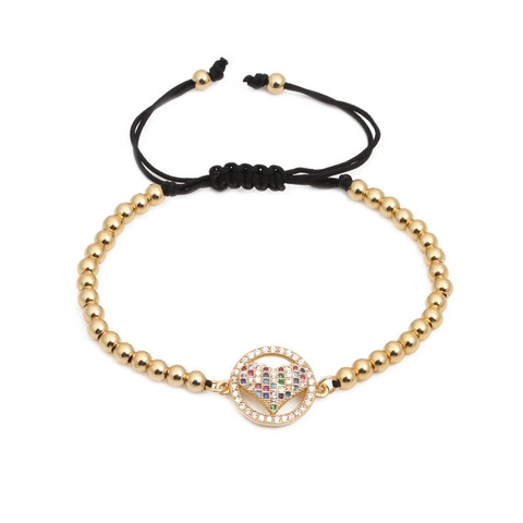 Kupfer Mikro Zirkonia Herz Armband Regenbogen Verstellbar Gewebtes Seil Kette Armband Gold Roségold Silber Schmuck Für Damen Herren