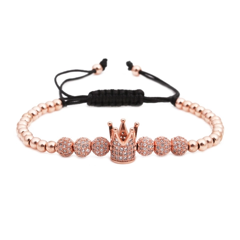 Herren Luxus Krone Perlenarmband Mit Zirkonia Kupferperlen Geflochtenes Verstellbares Armband Für Männer Modeschmuck