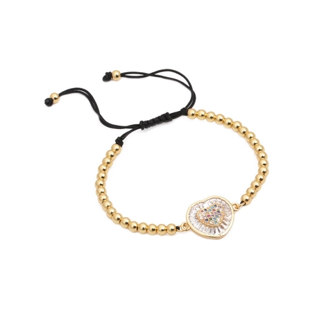 Copper Micro Pave Colored Zirconia Heart Pendant Bracelet Woven Rope Adjustable Fashion Jewelry For Women Men