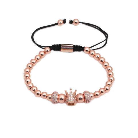 Herren Vintage Krone Anhänger Kupfer Perle Geflochtenes Armband Mit Mikro Eingelegtem Zirkonia Verstellbar Schmuck