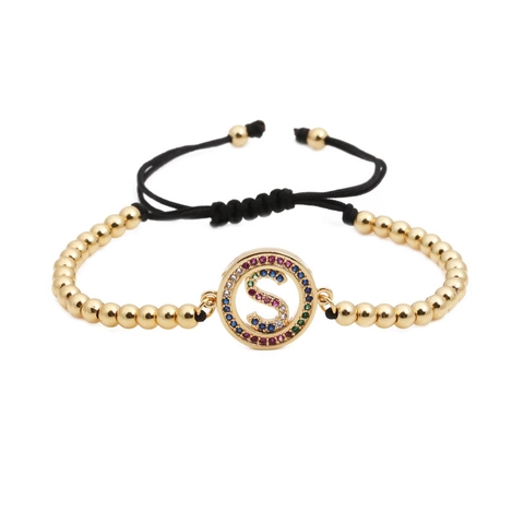 Moda Cobre Circonia Arcoíris 26 Letras del Alfabeto Inglés Pulsera Tejida Para Mujeres Hombres Cuentas de Oro Ajustables Joyería de Cadena Trenzada Regalo